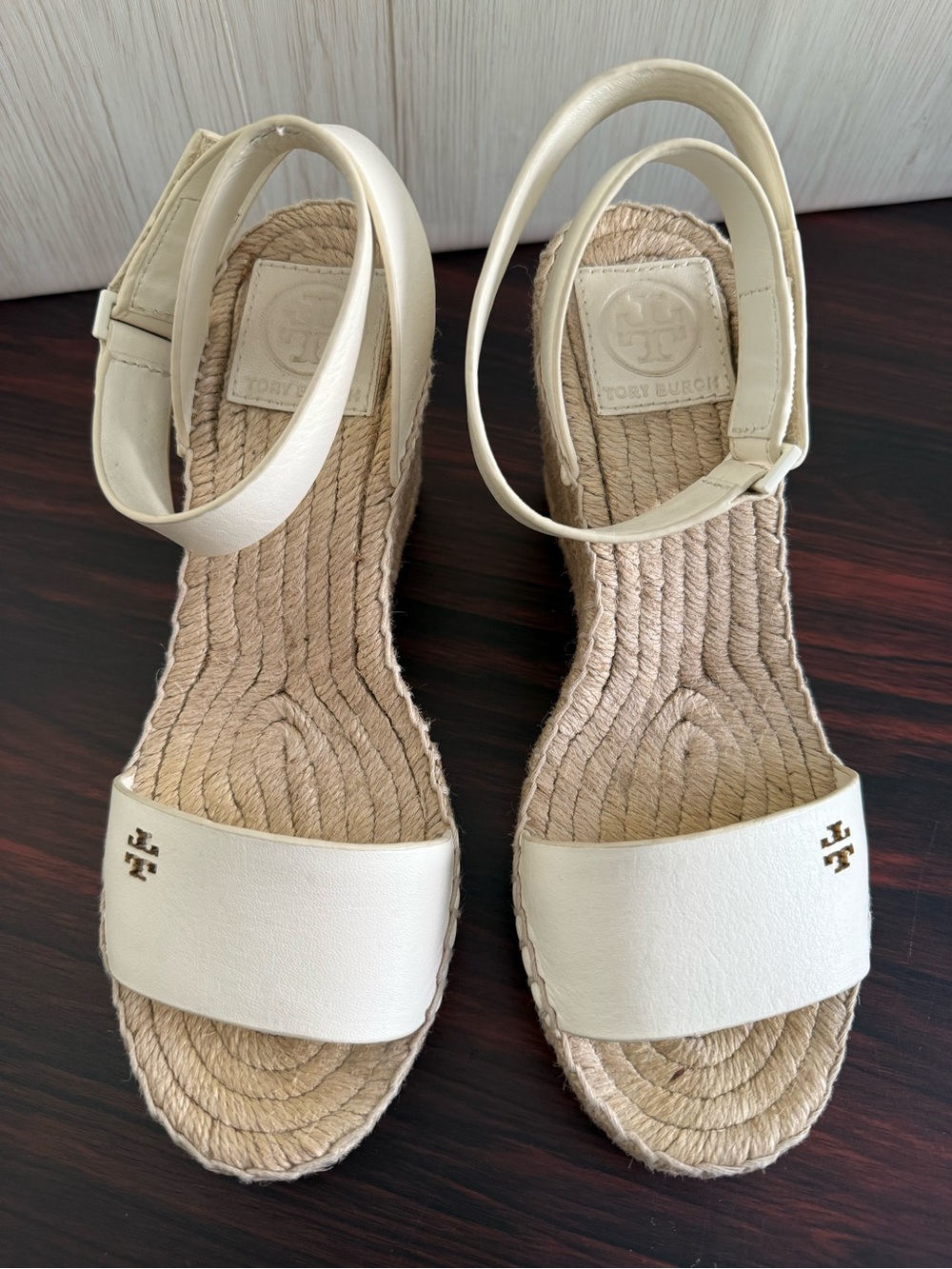 Tory Burch Ivory Bima Ankle Strap Wedge Espadrille Women’s 5.5 Very Good Cond. - Picture 3 of 10